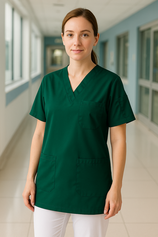 Tek Üst 4 Cepli Scrubs Forma - Yeşil