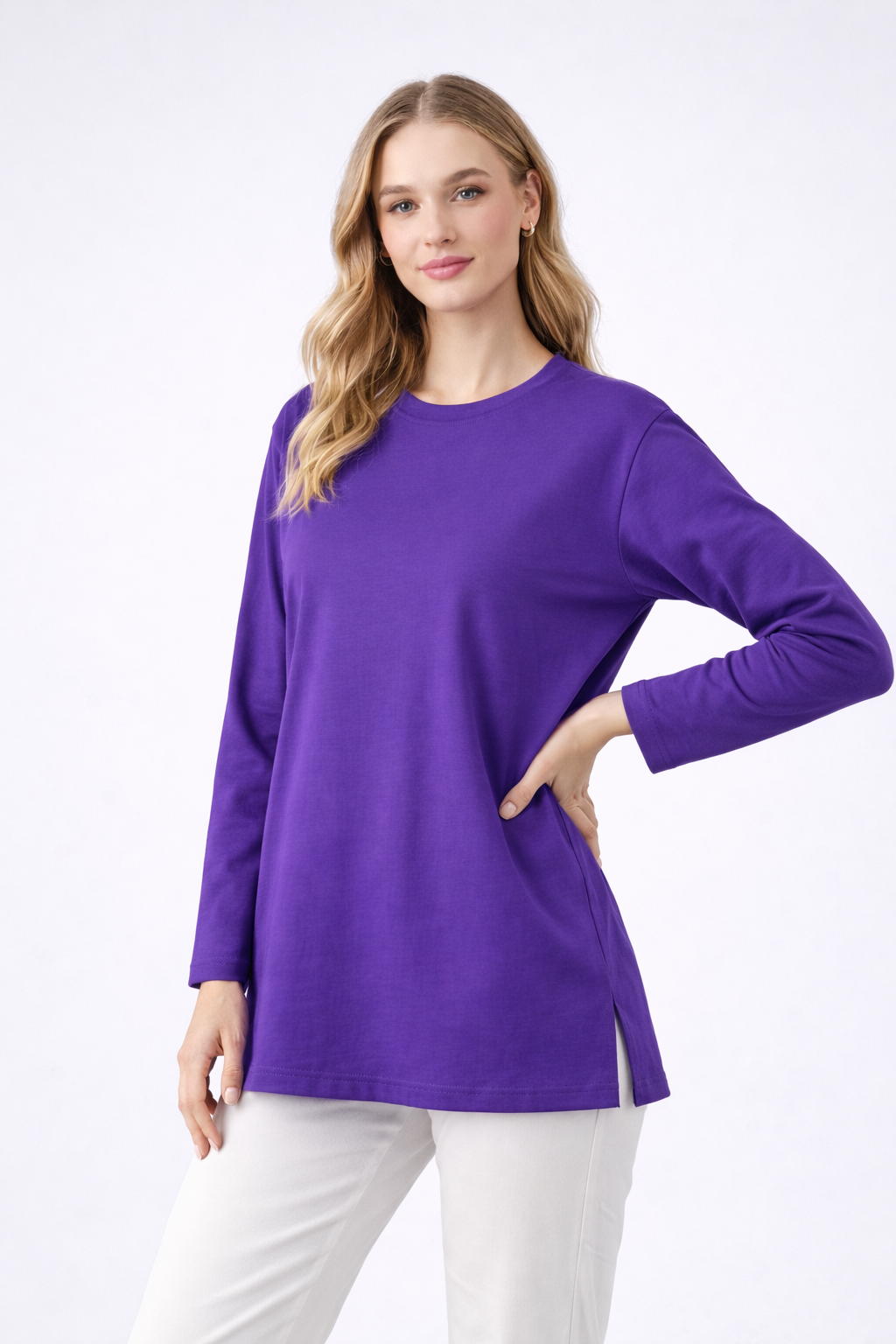 uzun tesettür tunik mor renk şık tunik tesettür kombin