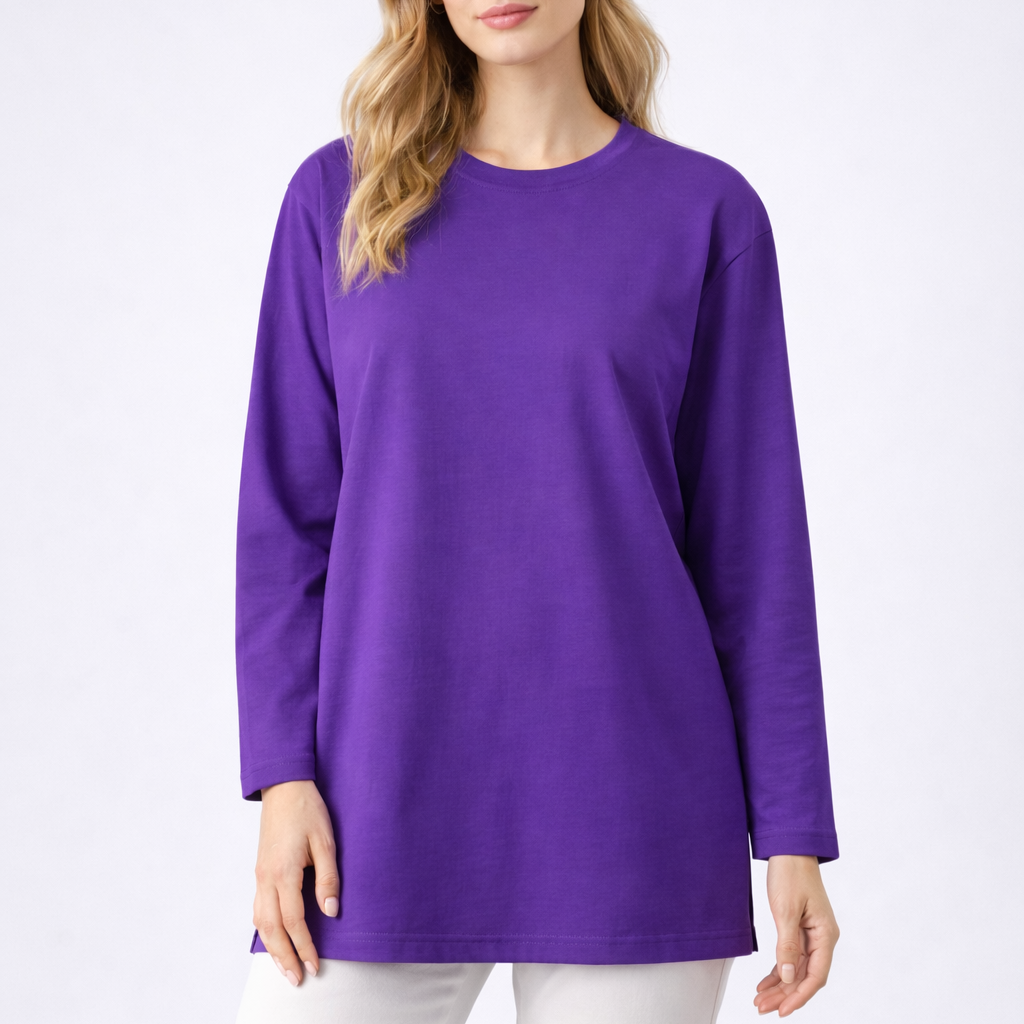 tunik modelleri tesettür mor uzun kadın tunik