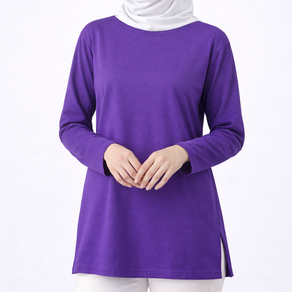 kadın tesettür tunik mor renk uzun tunik modelleri