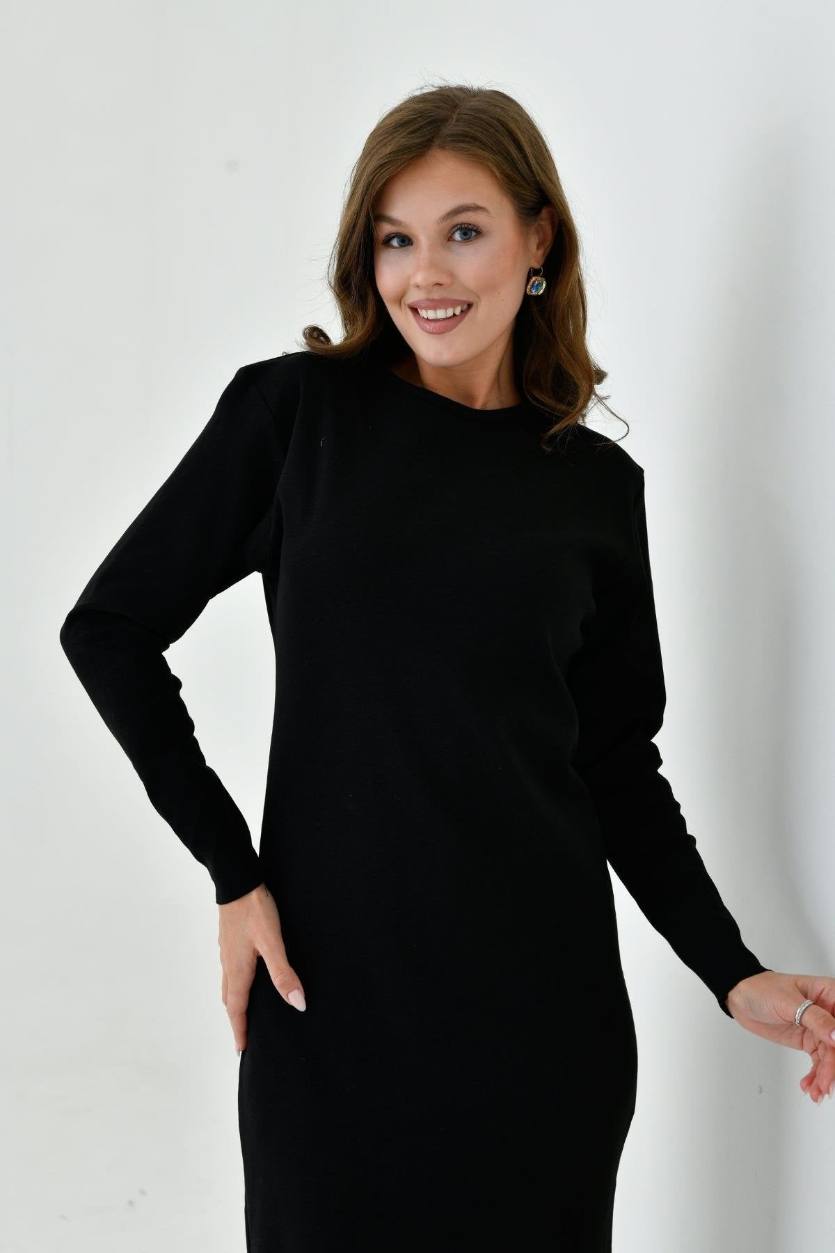 kadın tesettür elbise, rahat kesim günlük siyah elbise tesettür stil