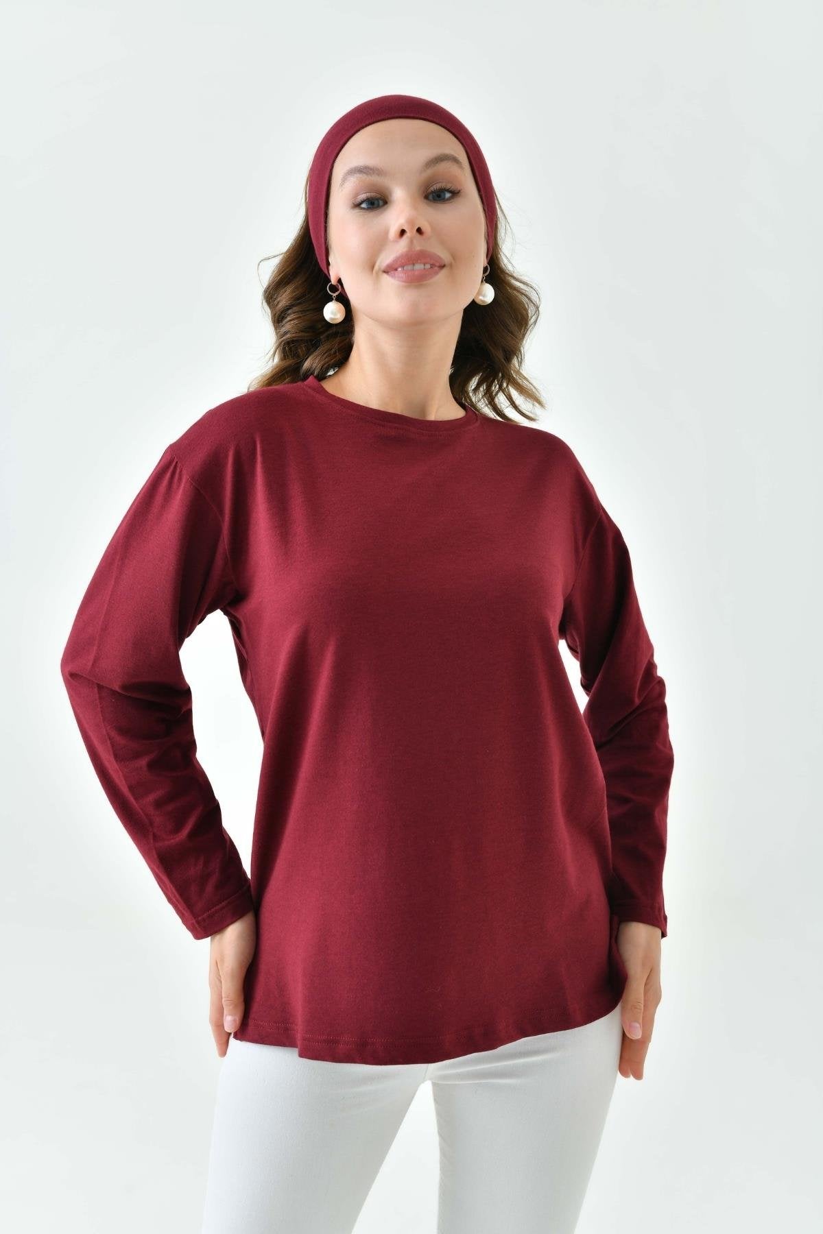 Uzun tesettür tunik bordo bayan tunik günlük ve spor kullanım