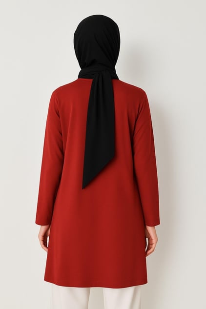 Modern kapalı tunik modelleri kırmızı uzun tunik tesettür stil