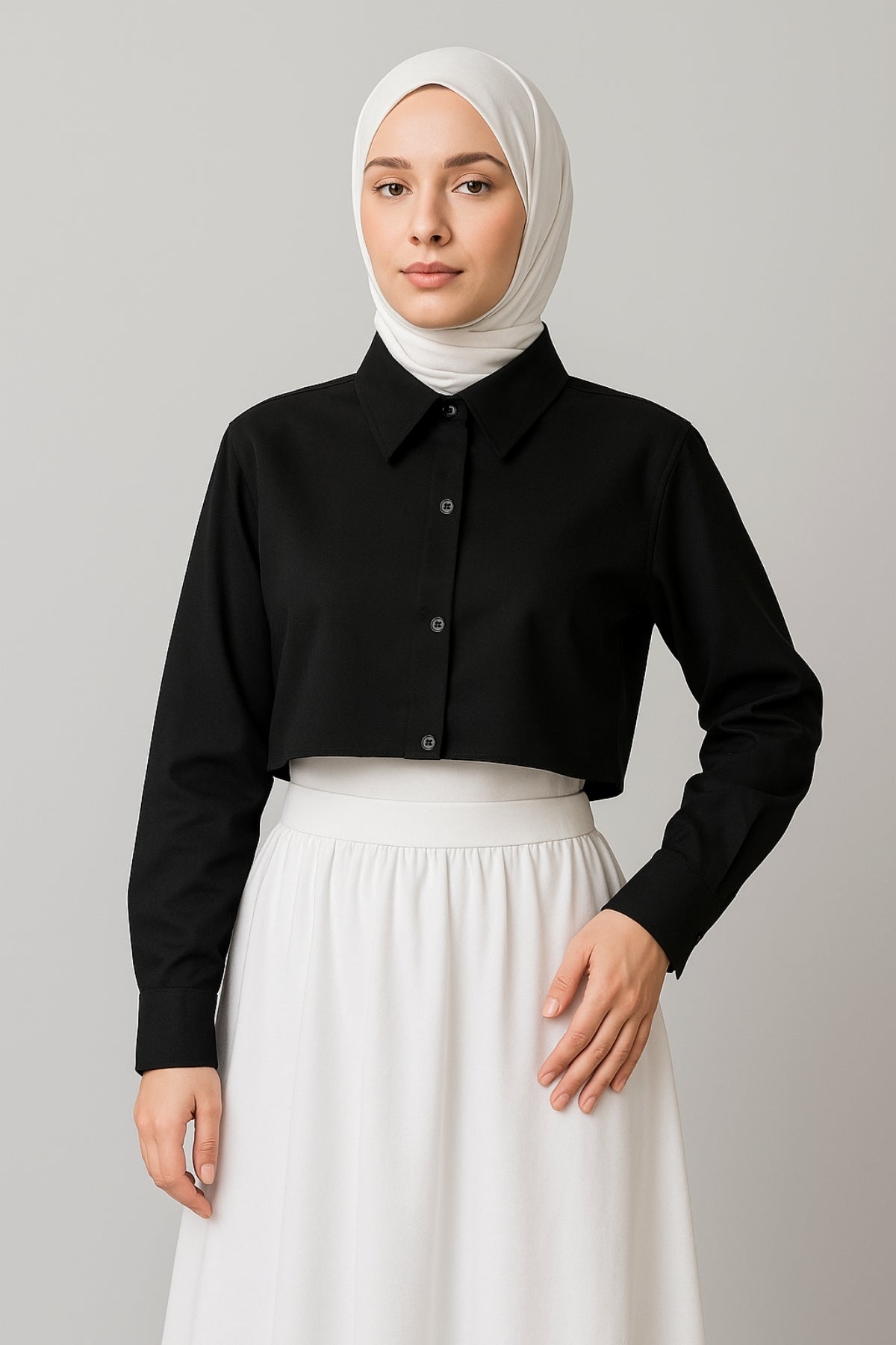 Gömlekli Kolluk Yarım Gömlek - Siyah