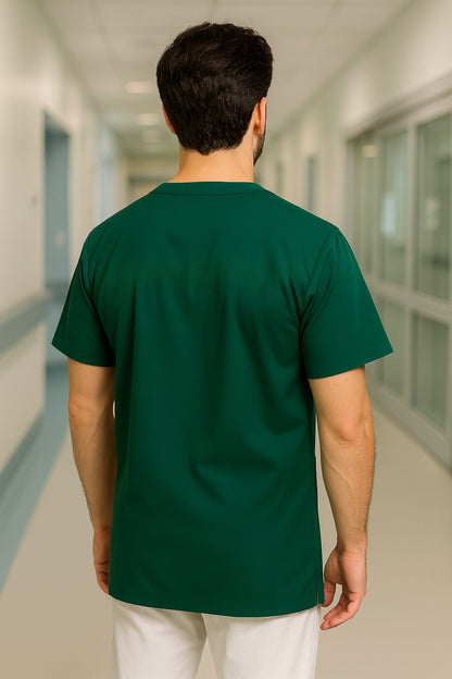Tek Üst 4 Cepli Erkek Scrubs Forma - Yeşil