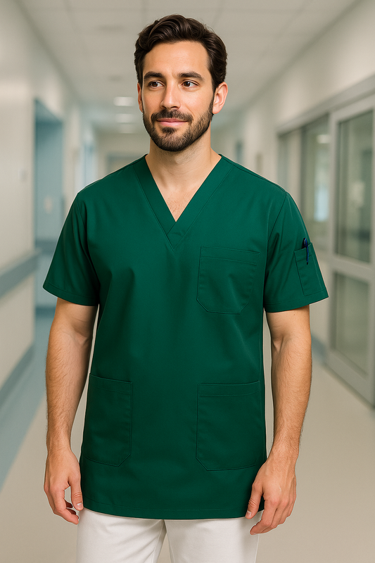 Tek Üst 4 Cepli Erkek Scrubs Forma - Yeşil